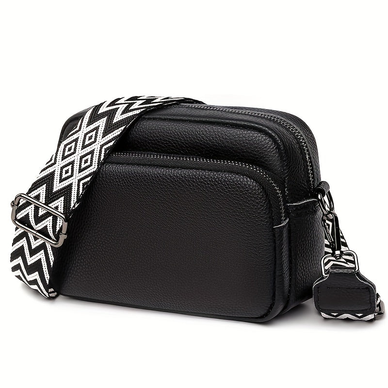 Ziva Bag: Zwarte Crossbody Tas met Brede Band