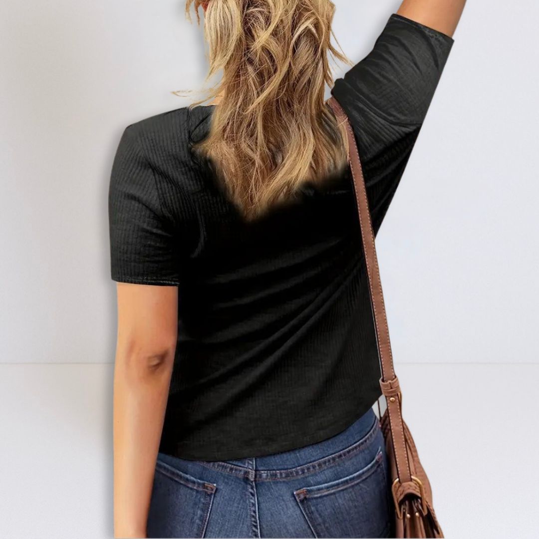 Betty | Geribbelde Knopblouse