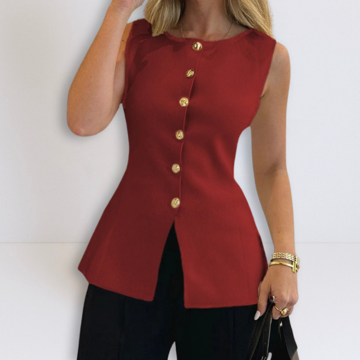 Roze | Mouwloze Knopen Peplum Top