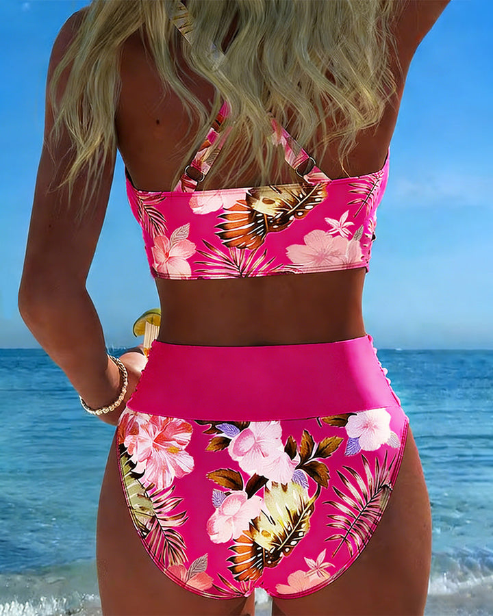 Bikini Contrast Bloemenpatroon Gesplitst