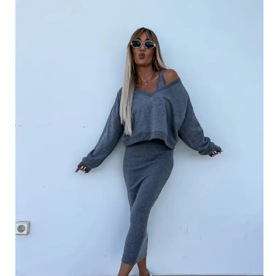 Senna | Set met Cold-Shoulder top & Midi-Rok