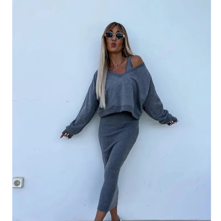 Senna | Set met Cold-Shoulder top & Midi-Rok