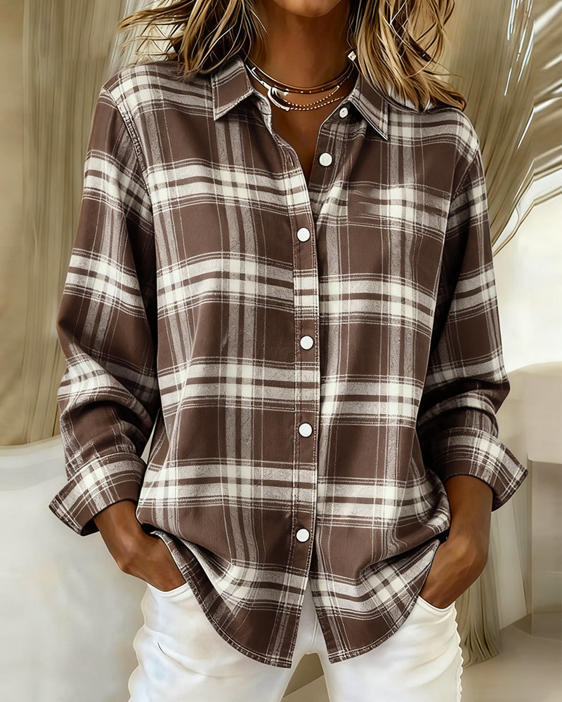 Xenna | Shirt met Ruitpatroon en Ingeknipte Kraag
