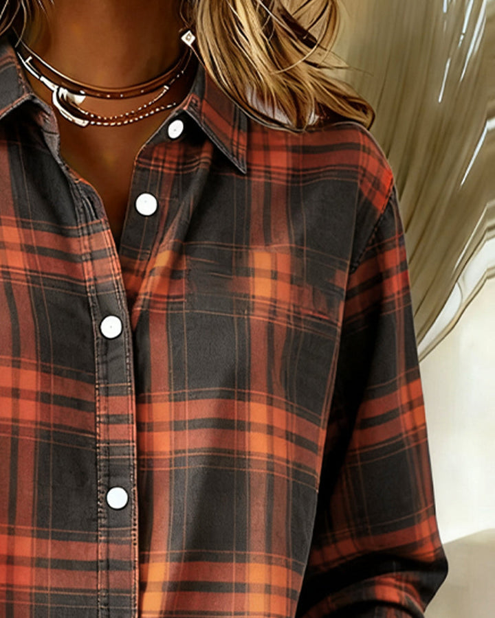 Xenna | Shirt met Ruitpatroon en Ingeknipte Kraag