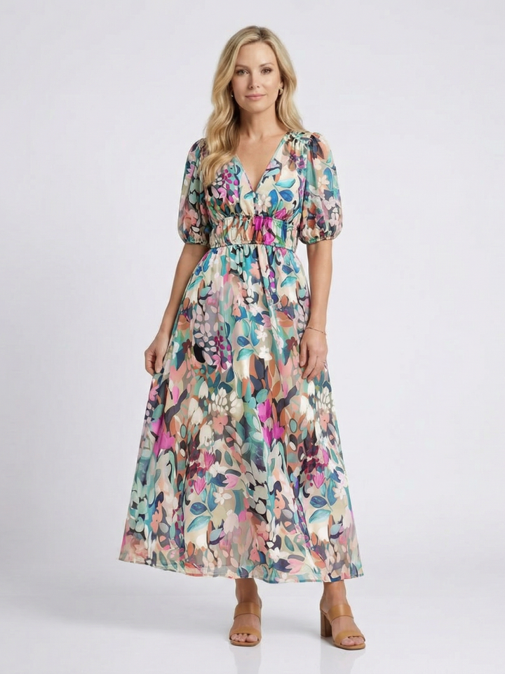 Eliane™ | Midi-jurk met gesmokte taille