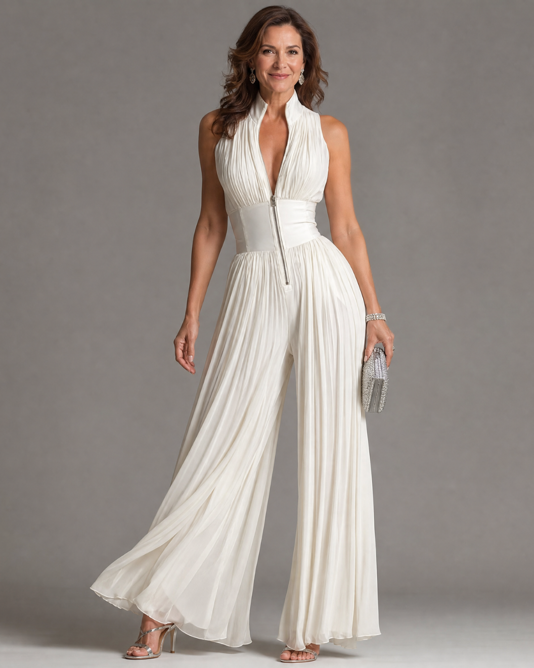 Zakira | Elegante Plissé Jumpsuit met Wijde Pijpen