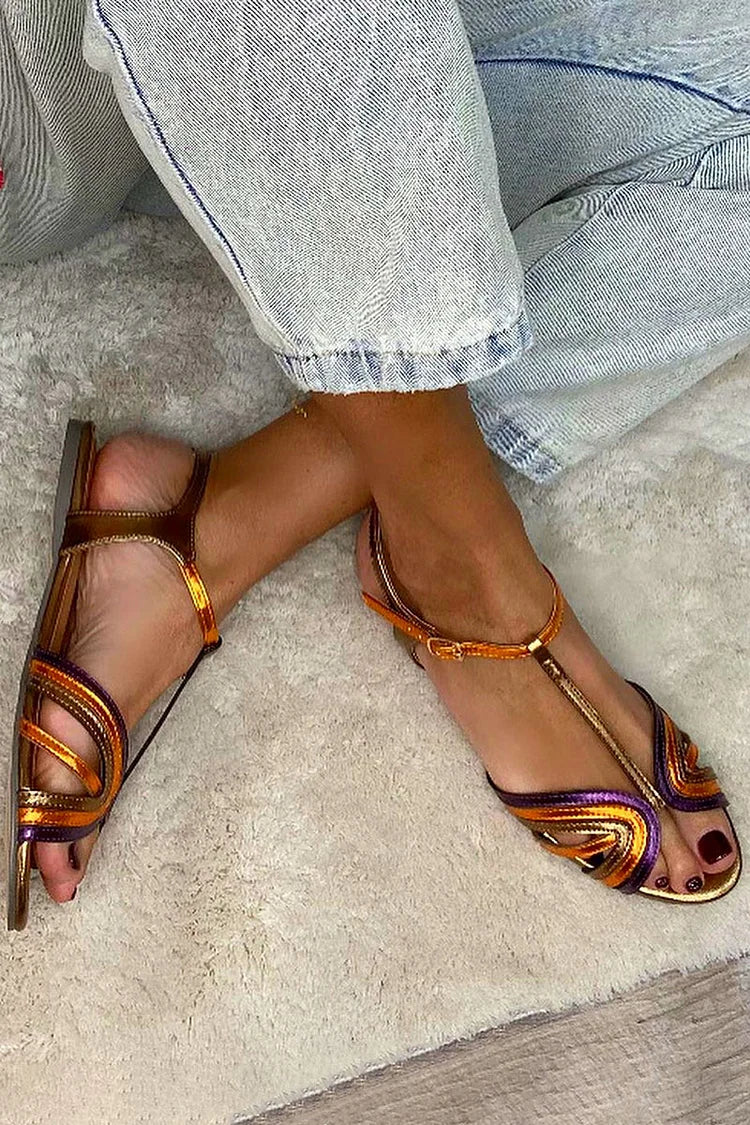 Florine™ | Goudkleurige sandalen met kleurrijke bandjes