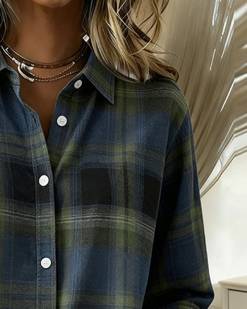 Xenna | Shirt met Ruitpatroon en Ingeknipte Kraag