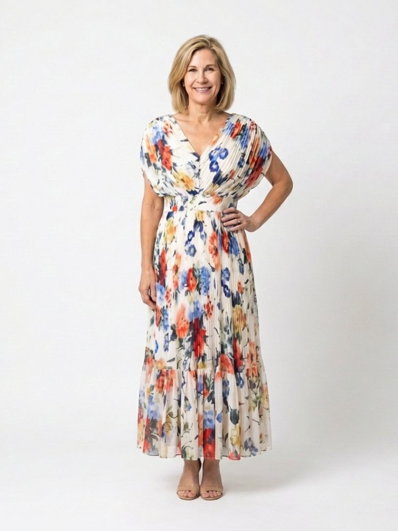 Savannah™ | Mouwloze geplooide midi-jurk