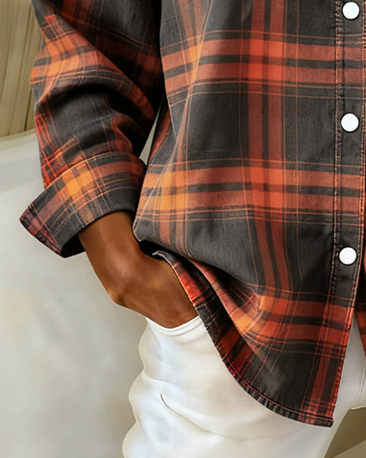 Xenna | Shirt met Ruitpatroon en Ingeknipte Kraag