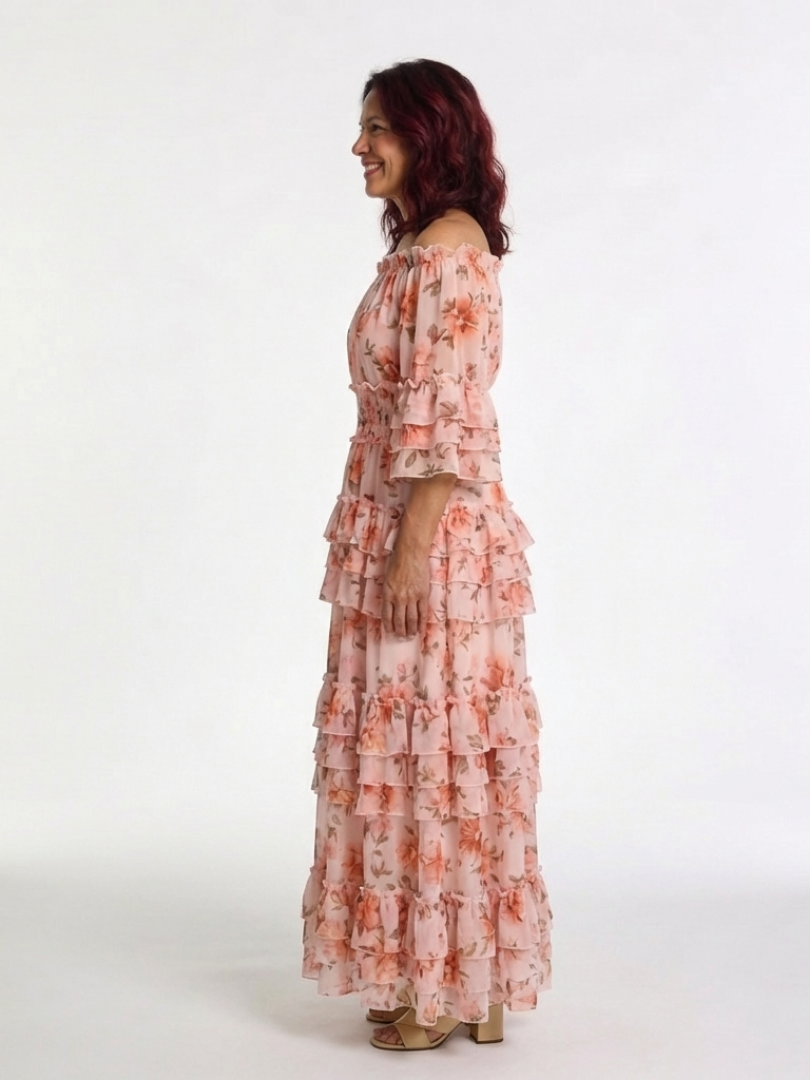Rosalie™ | Off-shoulder maxi-jurk met laagjesrok