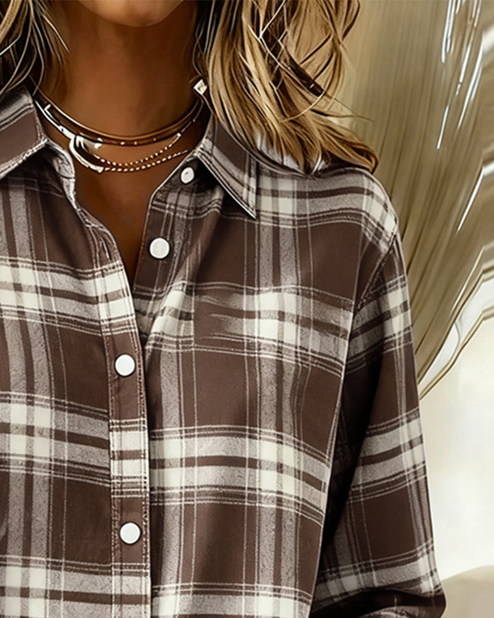 Xenna | Shirt met Ruitpatroon en Ingeknipte Kraag
