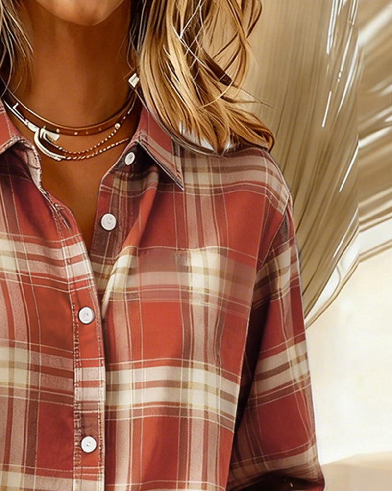 Xenna | Shirt met Ruitpatroon en Ingeknipte Kraag
