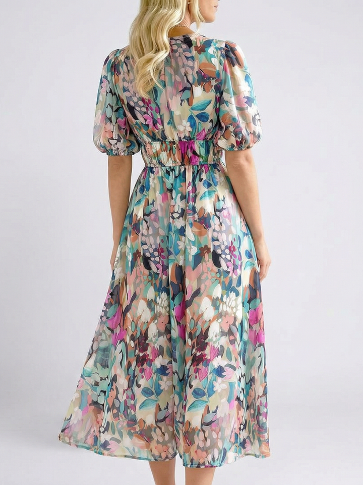 Eliane™ | Midi-jurk met gesmokte taille