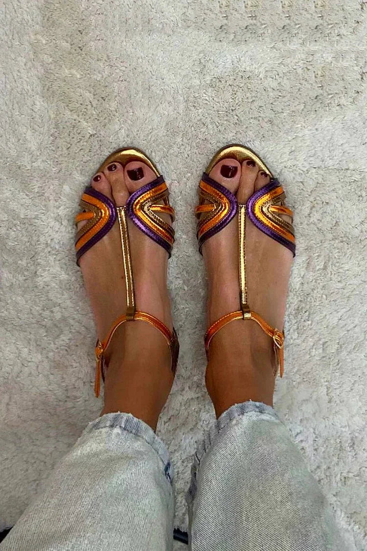 Florine™ | Goudkleurige sandalen met kleurrijke bandjes