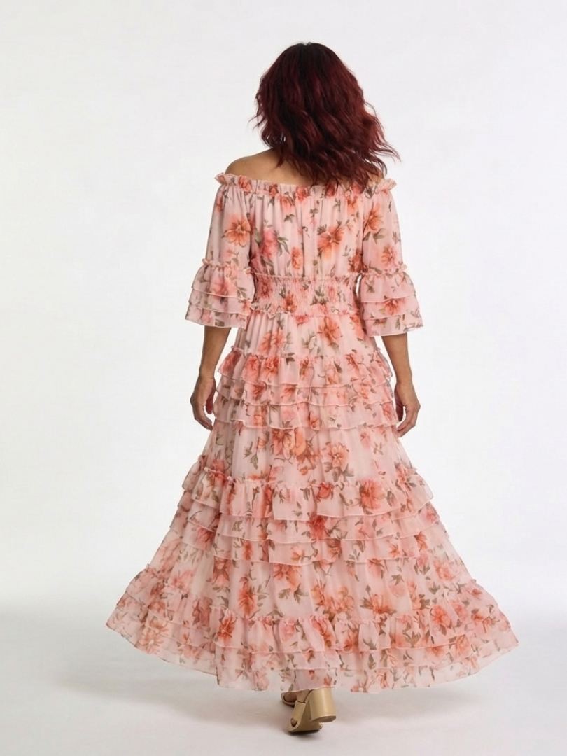 Rosalie™ | Off-shoulder maxi-jurk met laagjesrok