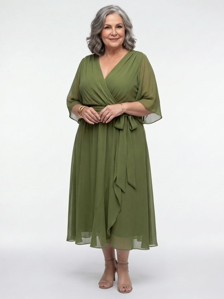Elise™ | Gedrapeerde midi-jurk