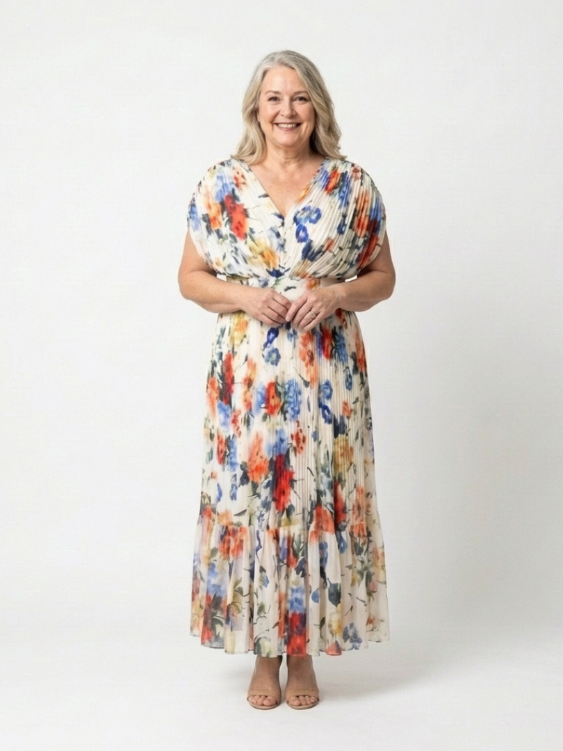 Savannah™ | Mouwloze geplooide midi-jurk