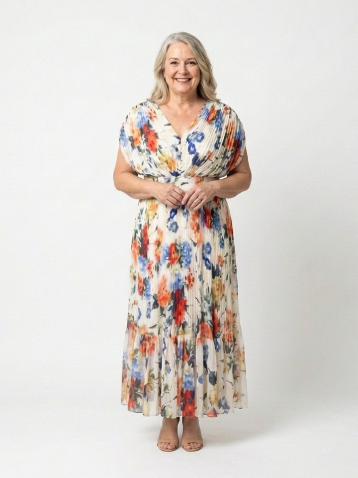 Savannah™ | Mouwloze geplooide midi-jurk