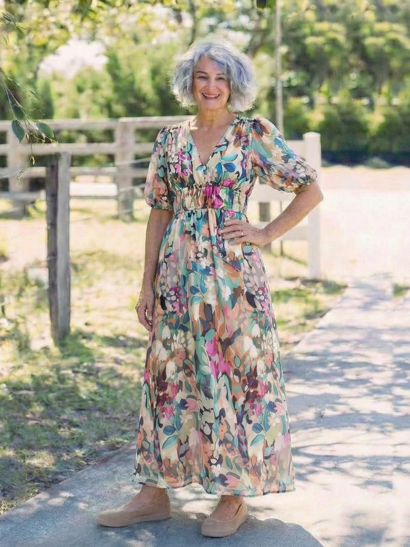 Eliane™ | Midi-jurk met gesmokte taille