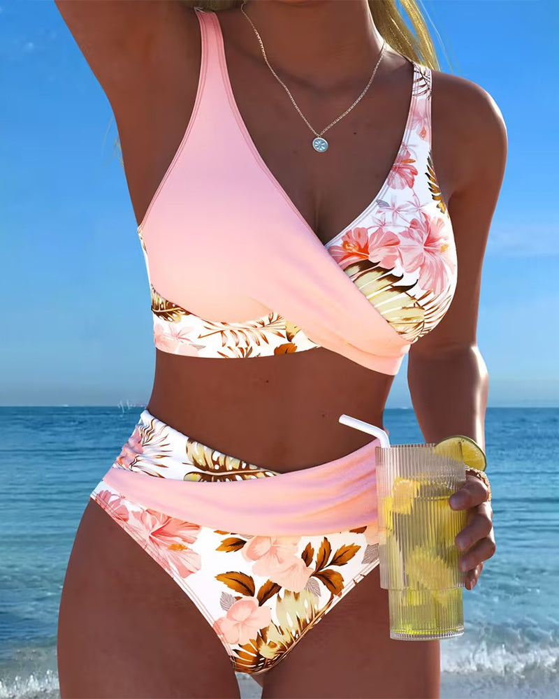 Bikini Contrast Bloemenpatroon Gesplitst
