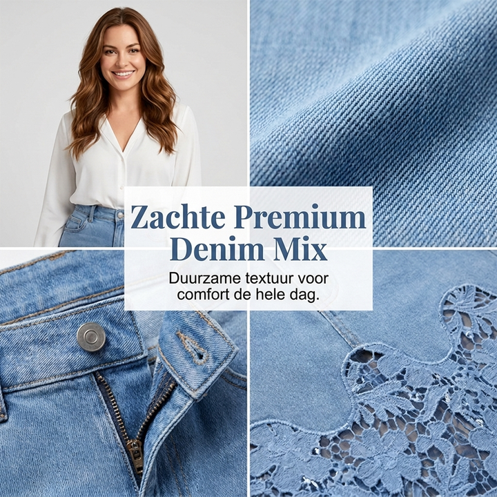 Cyrieke | Denim Rok met Kanten Zoom