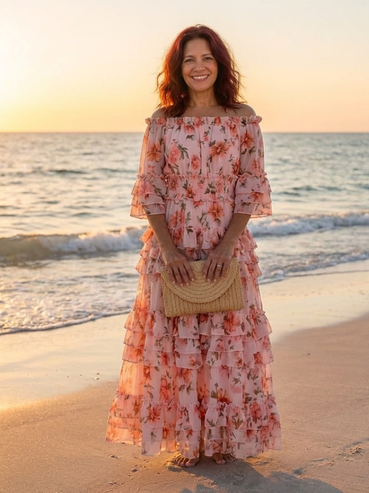 Rosalie™ | Off-shoulder maxi-jurk met laagjesrok