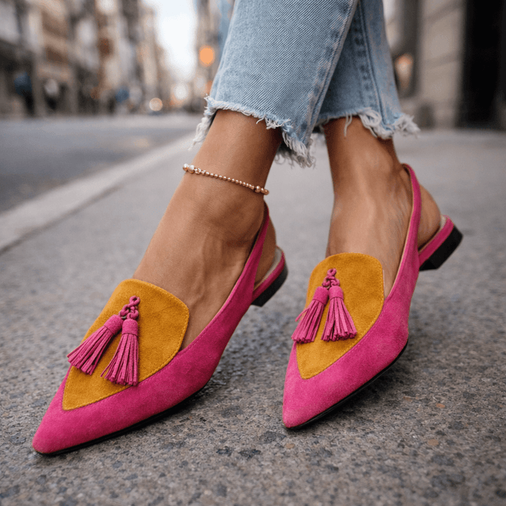Nexoria - Elegante Bicolor-Damesmules met trendy Bommels