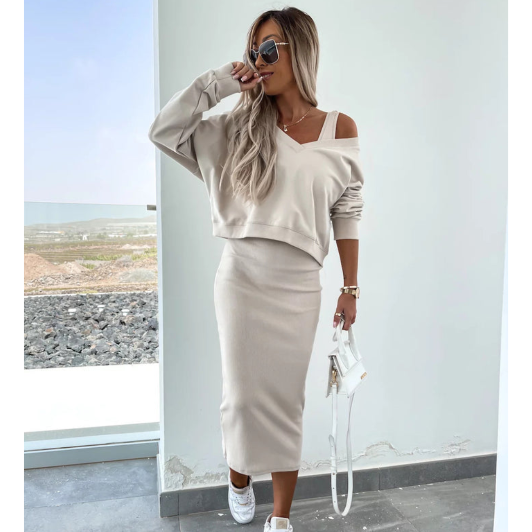 Senna | Set met Cold-Shoulder top & Midi-Rok