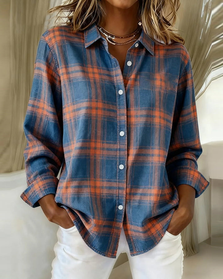 Xenna | Shirt met Ruitpatroon en Ingeknipte Kraag