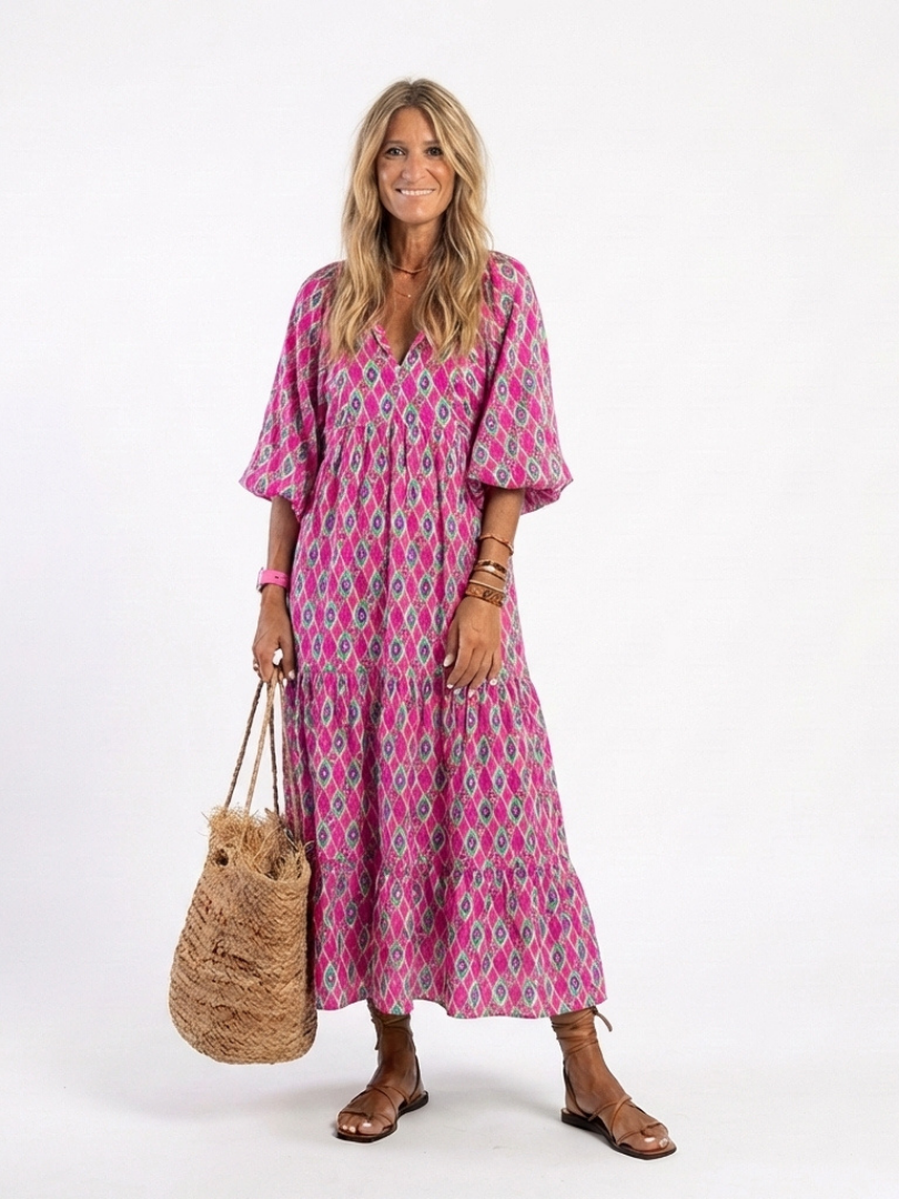 Selina™ | Gemêleerde midi-jurk met V-hals