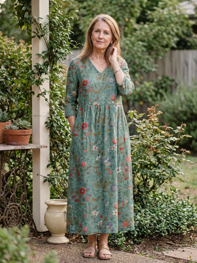 Marina™ | Maxi-jurk met driekwartmouwen