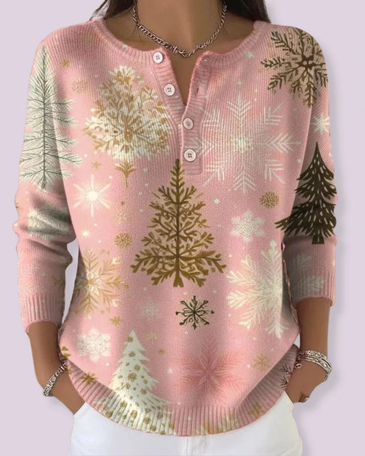 Elodie | Warme Kersttrui met Feestelijke Print