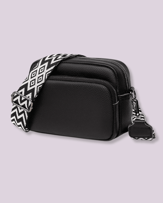 Ziva Bag: Zwarte Crossbody Tas met Brede Band