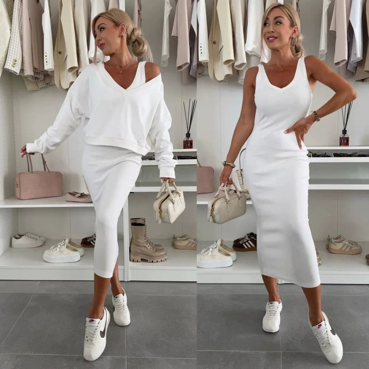 Senna | Set met Cold-Shoulder top & Midi-Rok