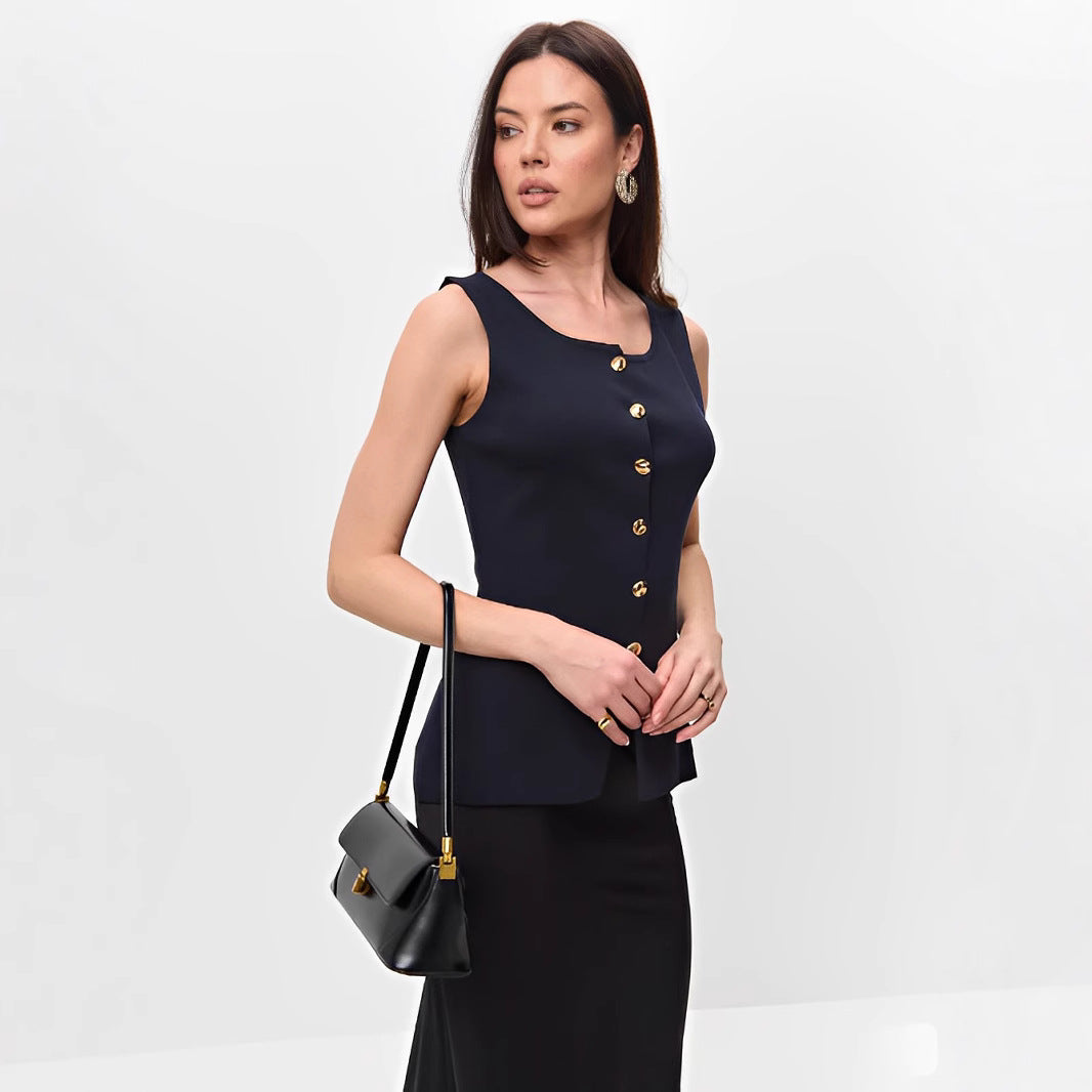 Roze | Mouwloze Knopen Peplum Top