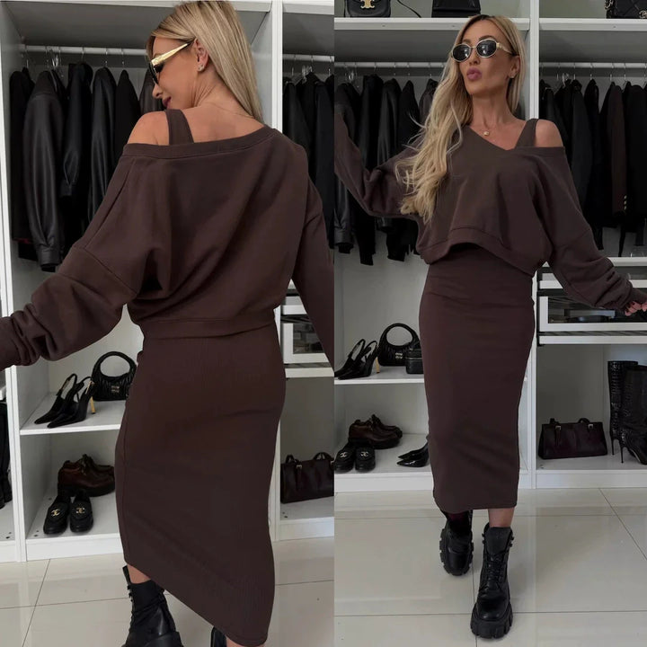 Senna | Set met Cold-Shoulder top & Midi-Rok