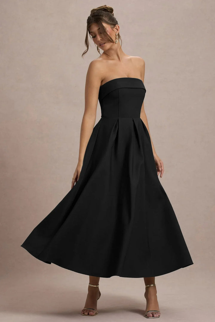 ANNE | Stijlvolle Midi-Jurk met Off-Shoulder Uitsnijding