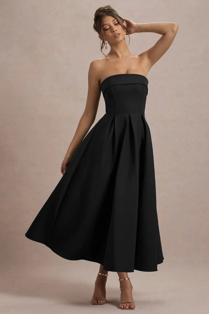 ANNE | Stijlvolle Midi-Jurk met Off-Shoulder Uitsnijding