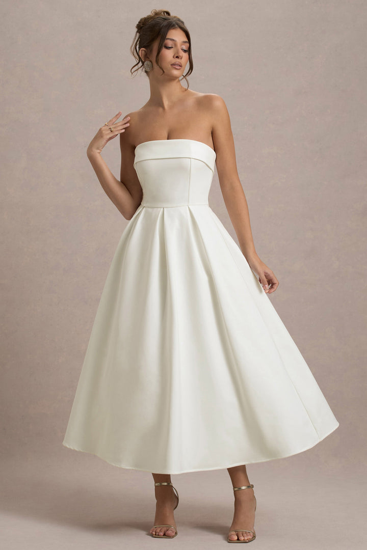 ANNE | Stijlvolle Midi-Jurk met Off-Shoulder Uitsnijding