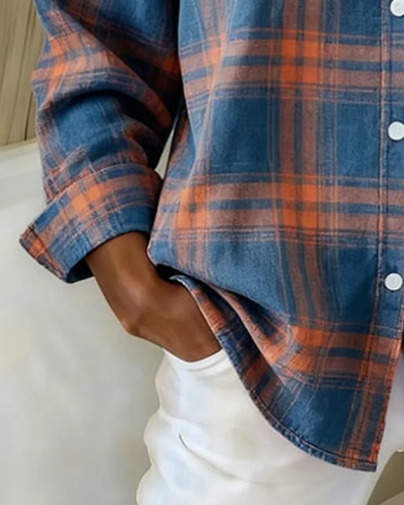 Xenna | Shirt met Ruitpatroon en Ingeknipte Kraag