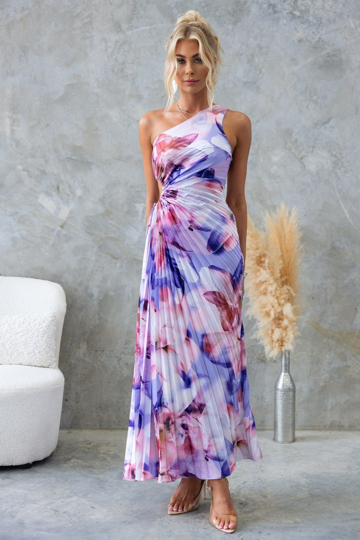 ELLA | One-Shoulder Plissé Midi-jurk