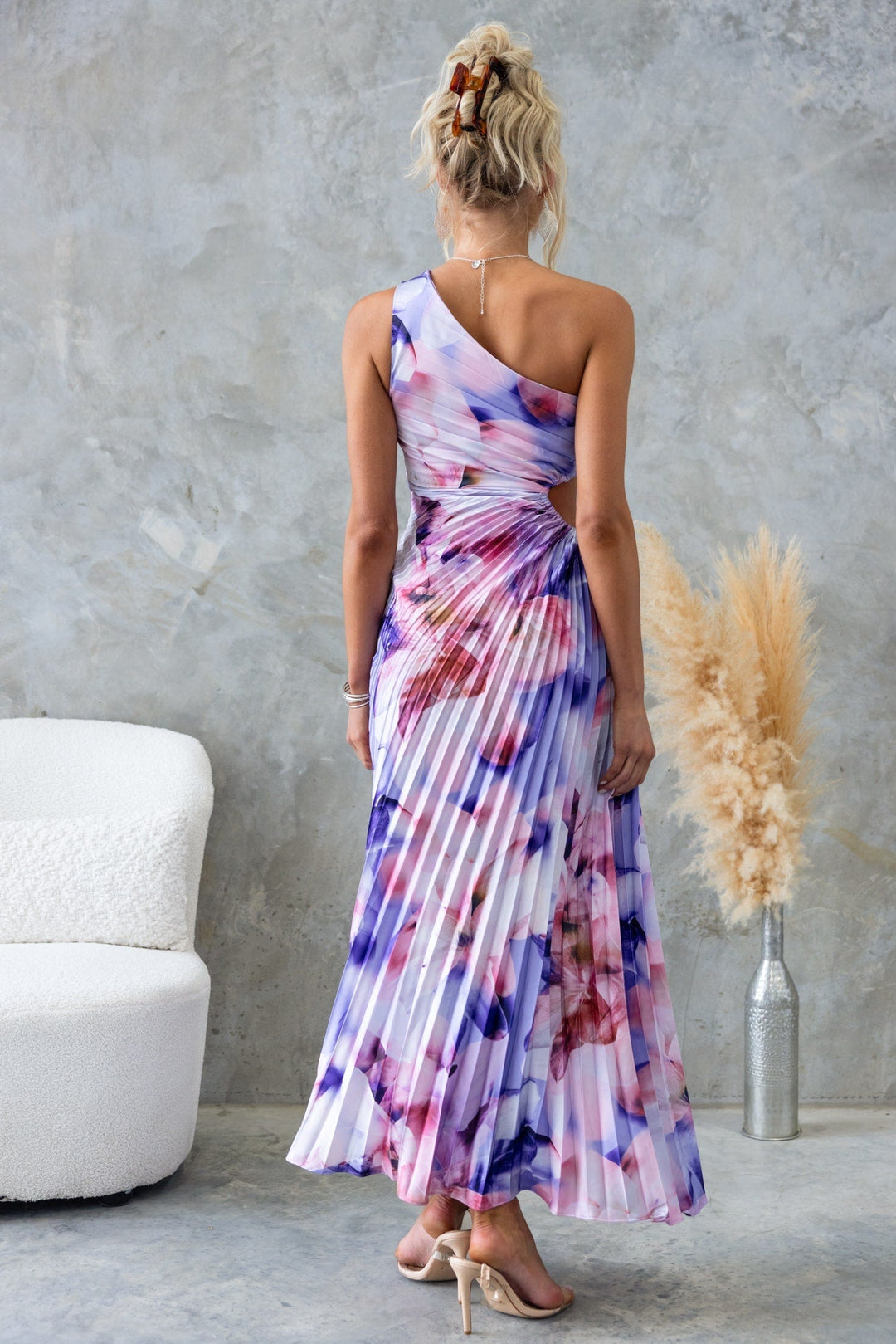 ELLA | One-Shoulder Plissé Midi-jurk