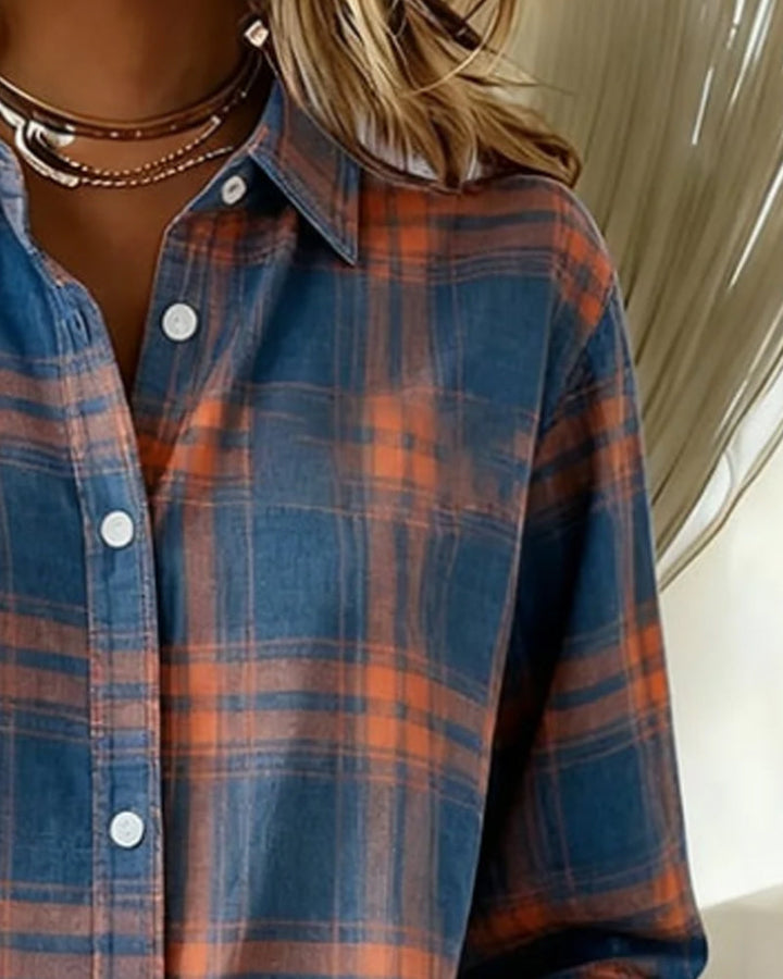 Xenna | Shirt met Ruitpatroon en Ingesneden Kraag