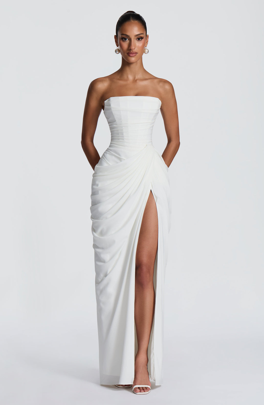 HANNAH | Elegante Maxi-jurk met Drapering en Hoge Split
