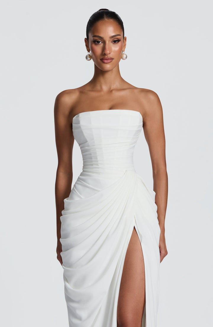 HANNAH | Elegante Maxi-jurk met Drapering en Hoge Split