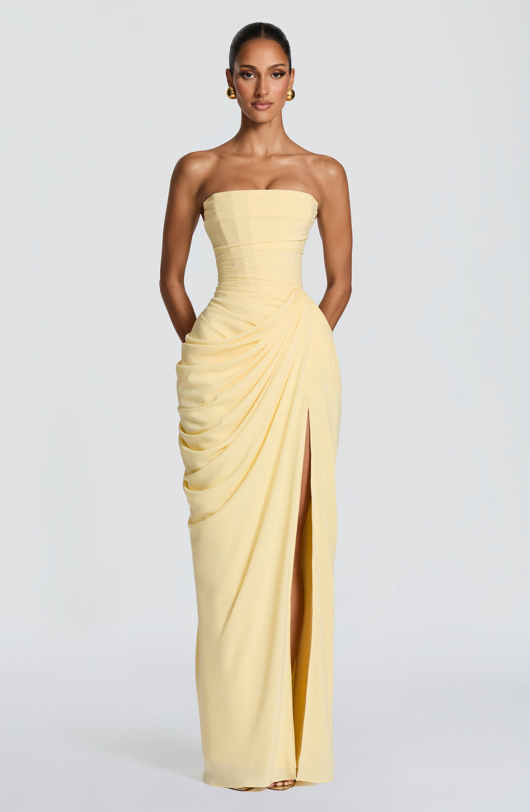 HANNAH | Elegante Maxi-jurk met Drapering en Hoge Split