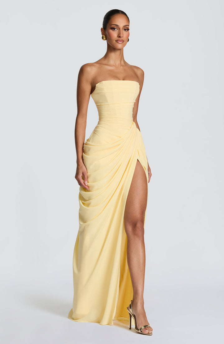 HANNAH | Elegante Maxi-jurk met Drapering en Hoge Split