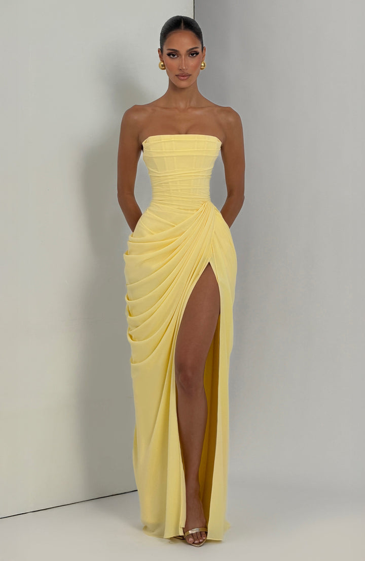 HANNAH | Elegante Maxi-jurk met Drapering en Hoge Split