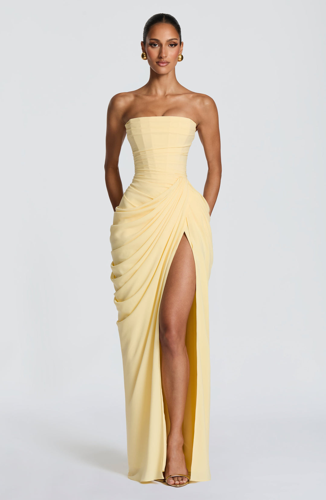 HANNAH | Elegante Maxi-jurk met Drapering en Hoge Split